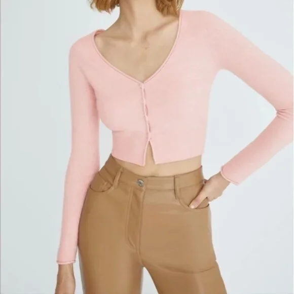 WILFRED Santorini Cardigan Sweater Cashmere Wool Dawn Pink M Medium Aritzia - Picture 2 of 16